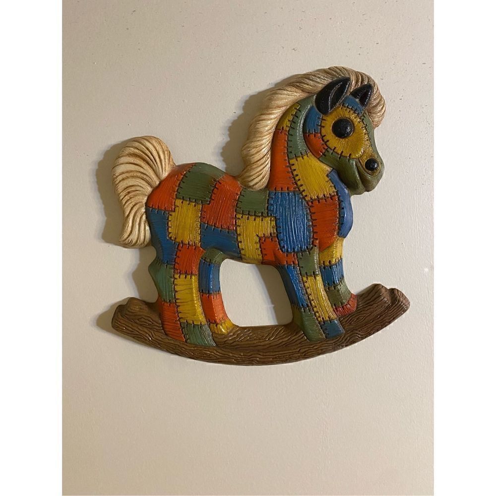 Vintage 70’s patchwork rocking horse wall art - Picture 4 of 4